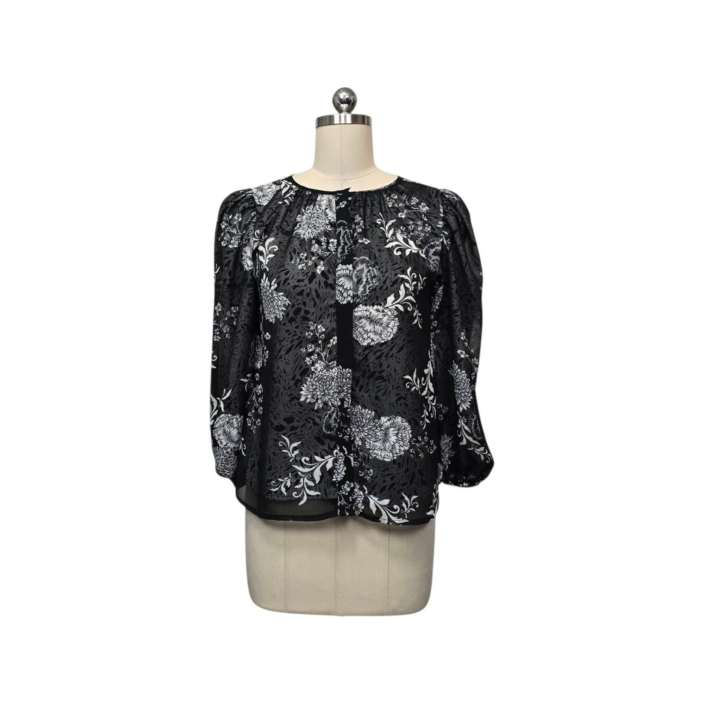 Walter Baker Black White Floral Animal Print Button Down Blouse Womens Small